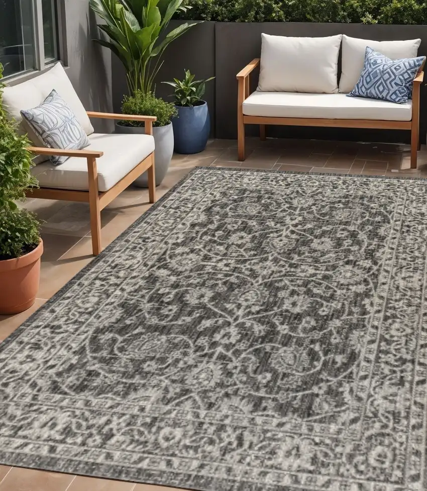 Black And Gray Medallion Indoor Outdoor Area Rug Photo 1