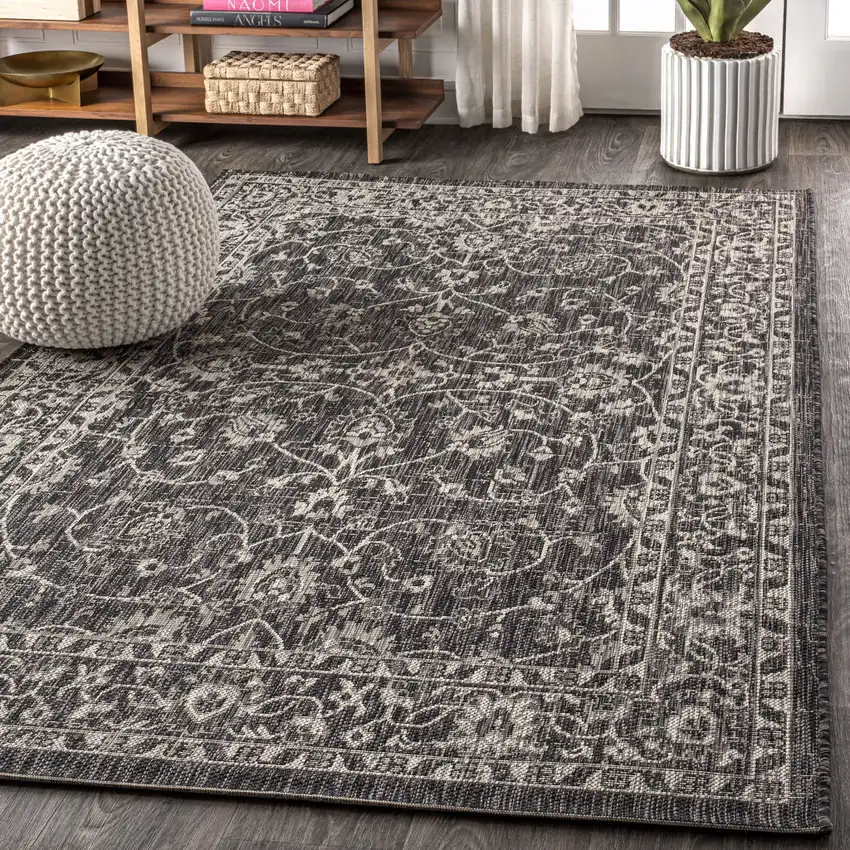 Black And Gray Medallion Indoor Outdoor Area Rug Photo 7