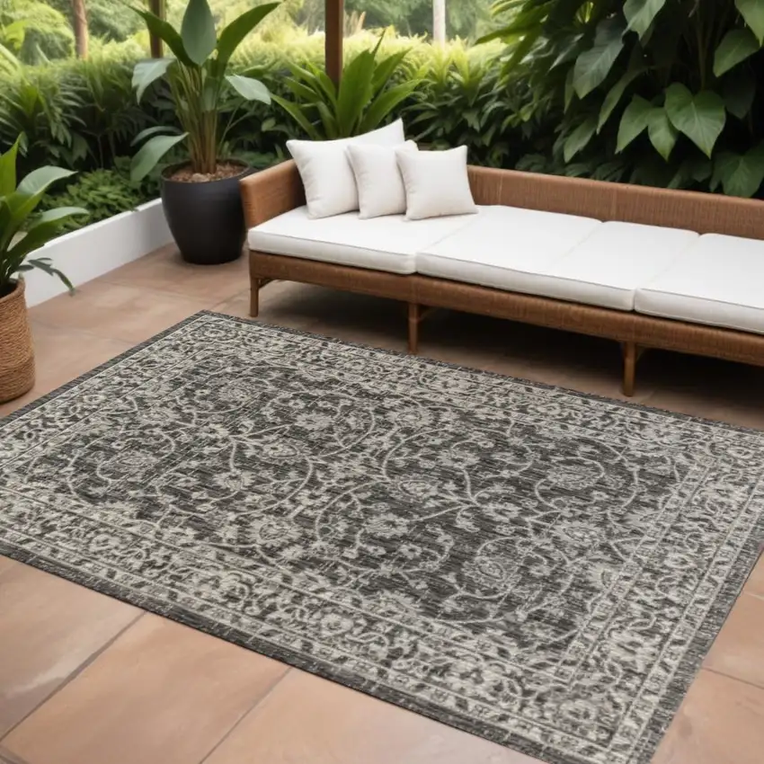 Black And Gray Medallion Indoor Outdoor Area Rug Photo 1