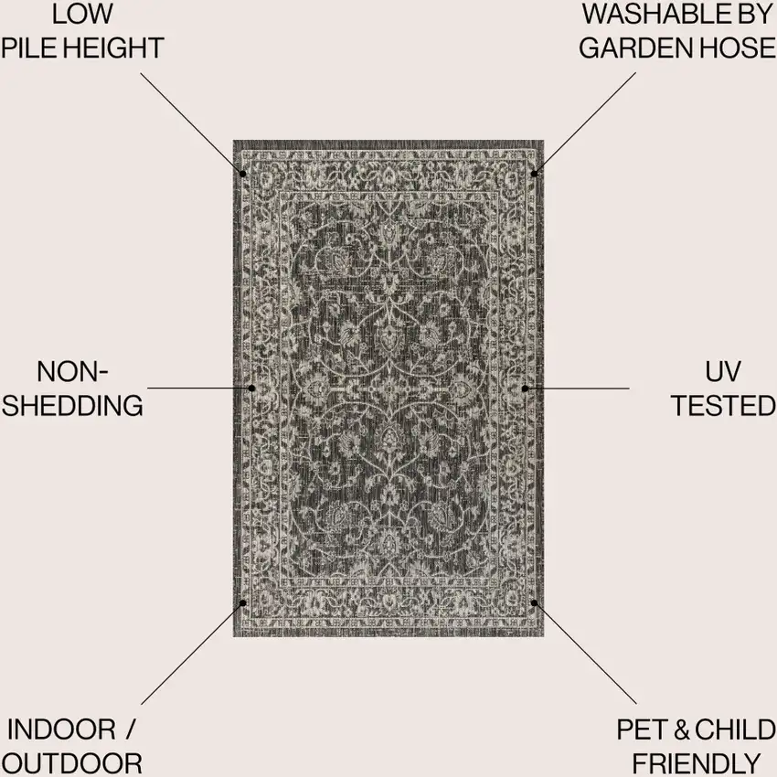 Black And Gray Medallion Indoor Outdoor Area Rug Photo 9