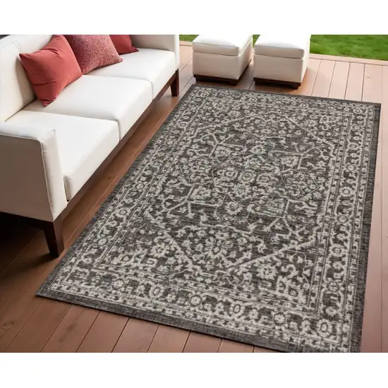 Black And Gray Medallion Indoor Outdoor Area Rug Photo 1