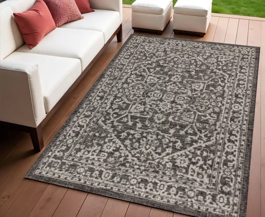 Black And Gray Medallion Indoor Outdoor Area Rug Photo 1