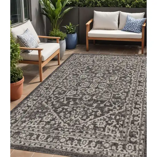 Black And Gray Medallion Indoor Outdoor Area Rug Photo 1