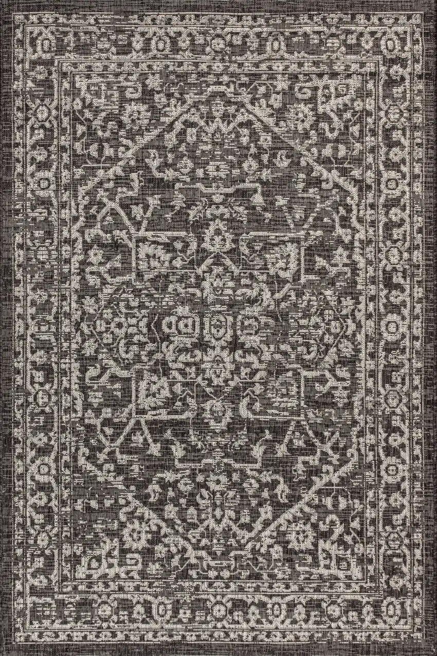 Black And Gray Medallion Indoor Outdoor Area Rug Photo 1