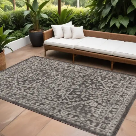 Black And Gray Medallion Indoor Outdoor Area Rug Photo 1
