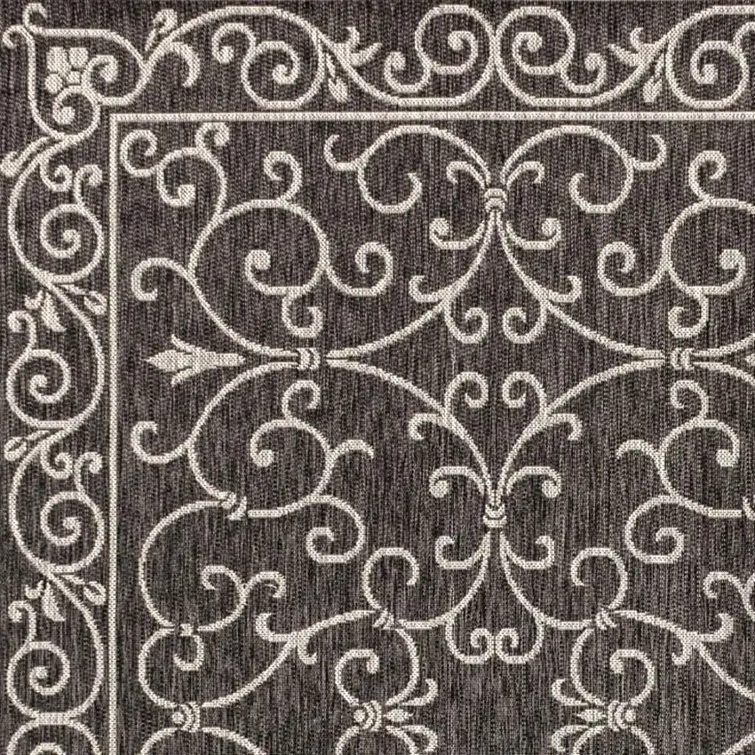 Black And Gray Medallion Indoor Outdoor Area Rug Photo 2