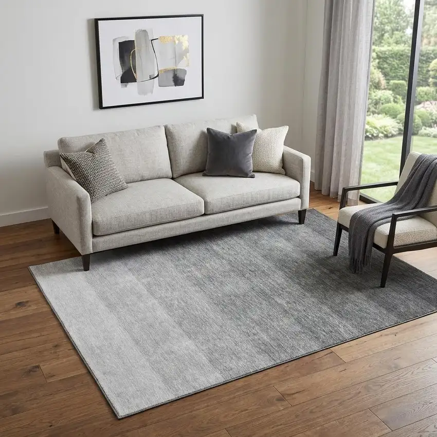 Black And Gray Ombre Washable Area Rug With UV Protection Photo 1