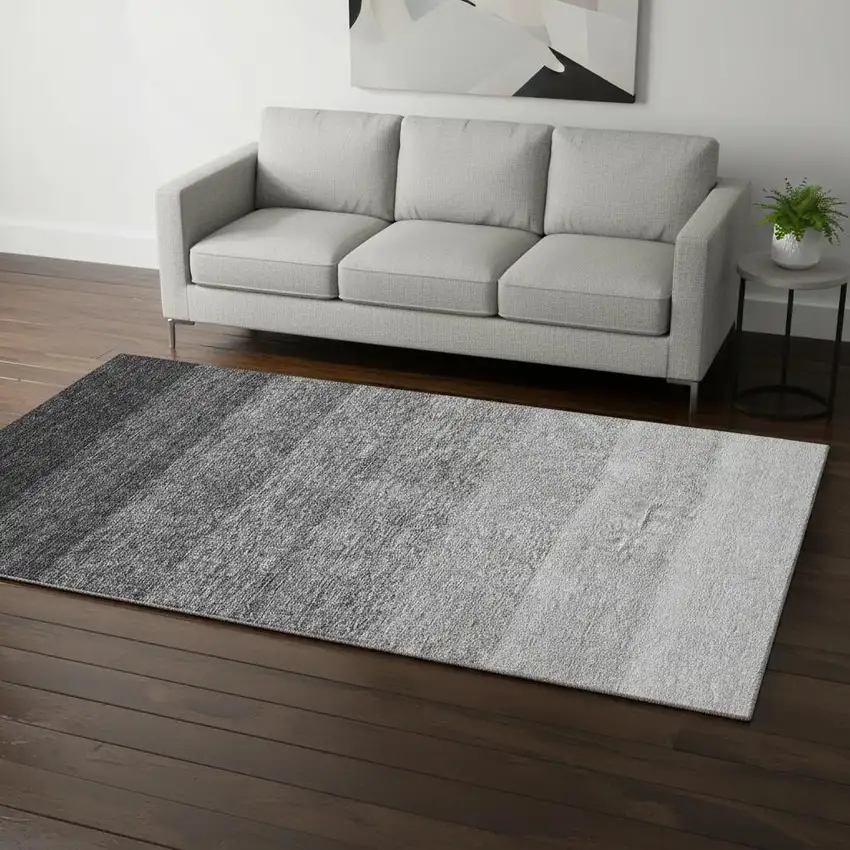 Black And Gray Ombre Washable Area Rug With UV Protection Photo 2