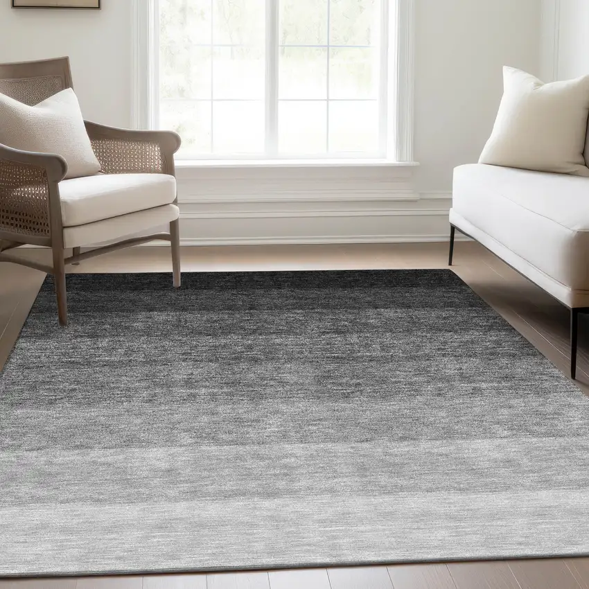 Black And Gray Ombre Washable Area Rug With UV Protection Photo 5