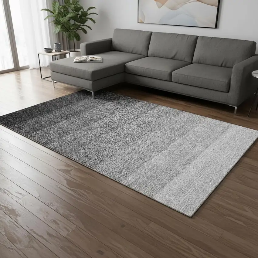 Black And Gray Ombre Washable Area Rug With UV Protection Photo 2