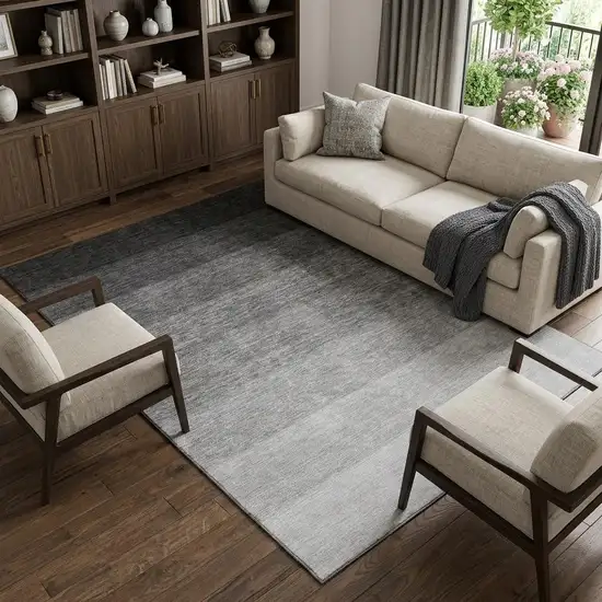 Black And Gray Ombre Washable Area Rug With UV Protection Photo 1