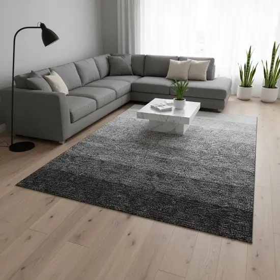 Black And Gray Ombre Washable Area Rug With UV Protection Photo 2