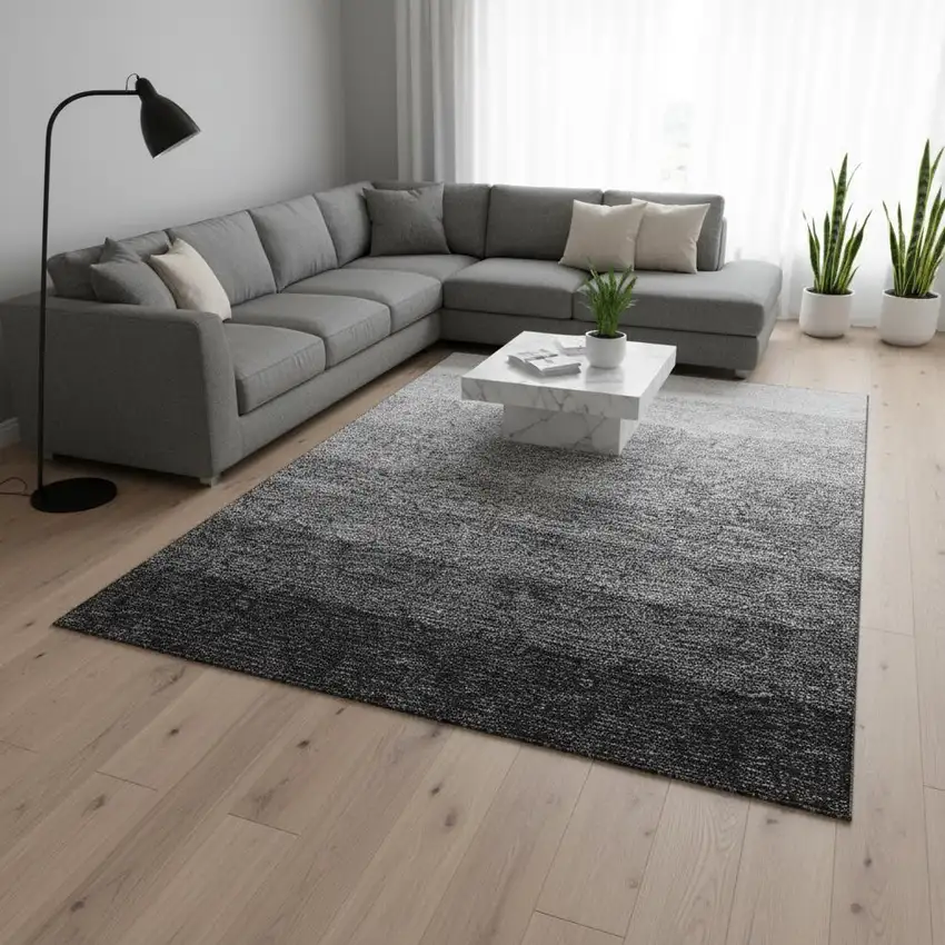 Black And Gray Ombre Washable Area Rug With UV Protection Photo 2