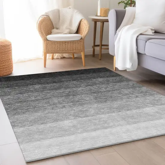 Black And Gray Ombre Washable Area Rug With UV Protection Photo 4