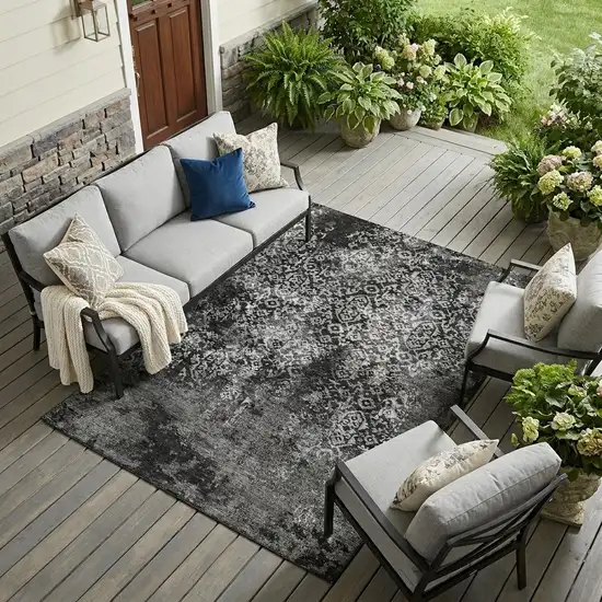 Black And Gray Oriental Washable Indoor Outdoor Area Rug Photo 1