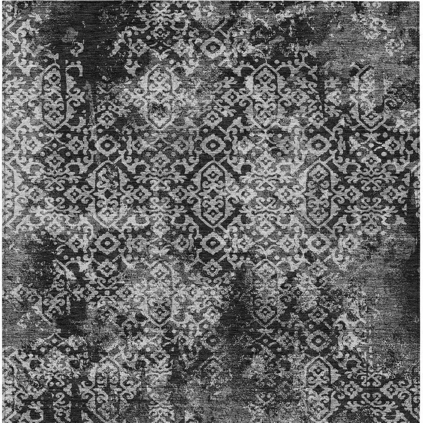 Black And Gray Oriental Washable Indoor Outdoor Area Rug Photo 4