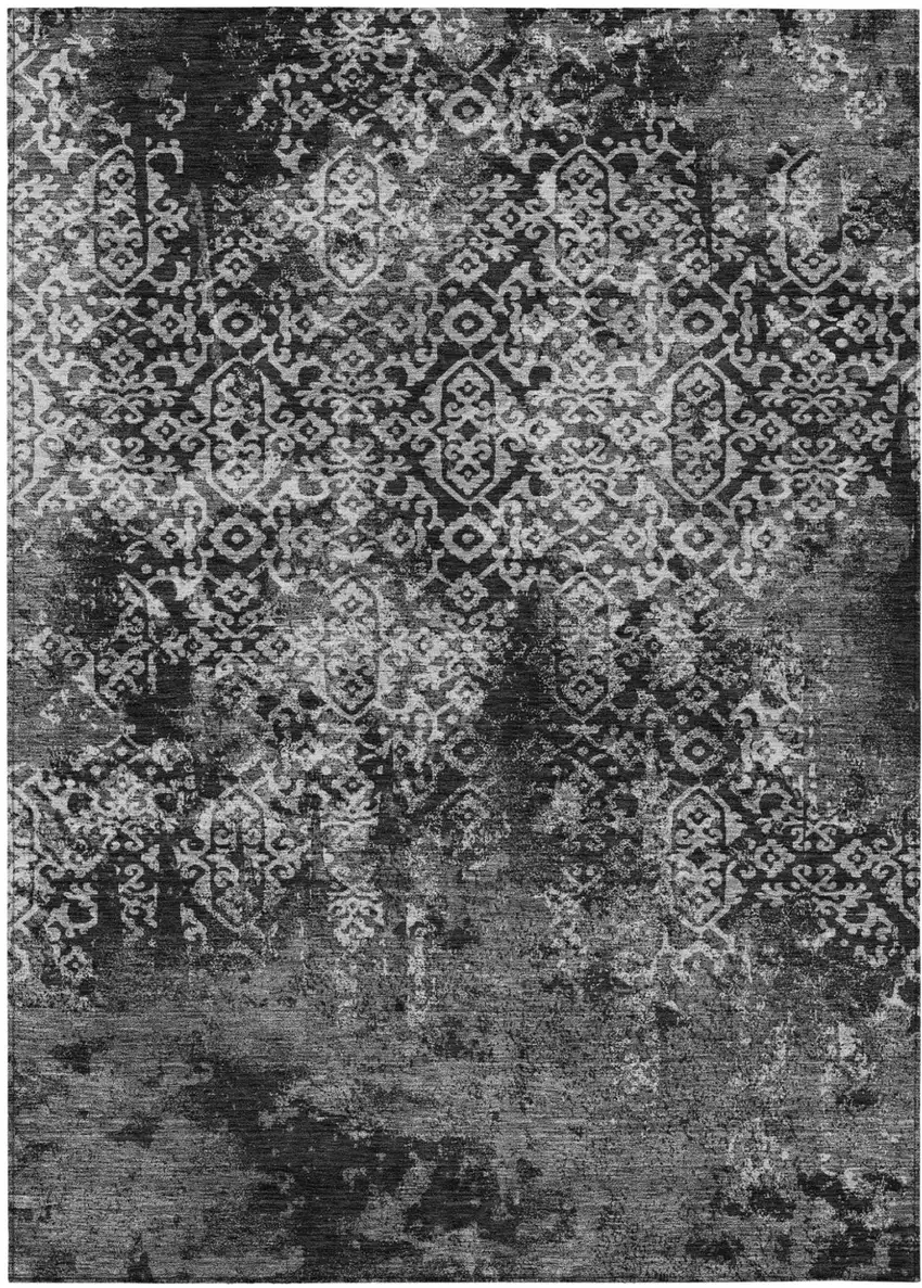 Black And Gray Oriental Washable Indoor Outdoor Area Rug Photo 2