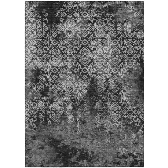Black And Gray Oriental Washable Indoor Outdoor Area Rug Photo 2