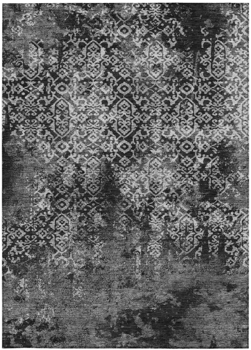 Black And Gray Oriental Washable Indoor Outdoor Area Rug Photo 3