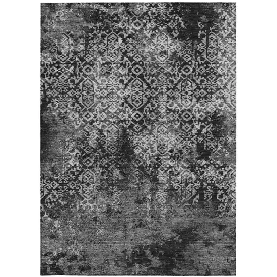 Black And Gray Oriental Washable Indoor Outdoor Area Rug Photo 3