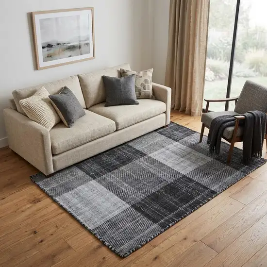 Black And Gray Plaid Hand Loomed Area Rug Photo 1