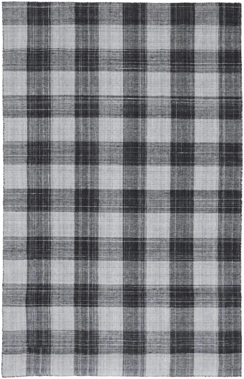 Black And Gray Plaid Hand Loomed Area Rug Photo 3