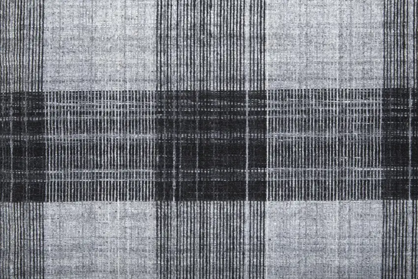 Black And Gray Plaid Hand Loomed Area Rug Photo 4