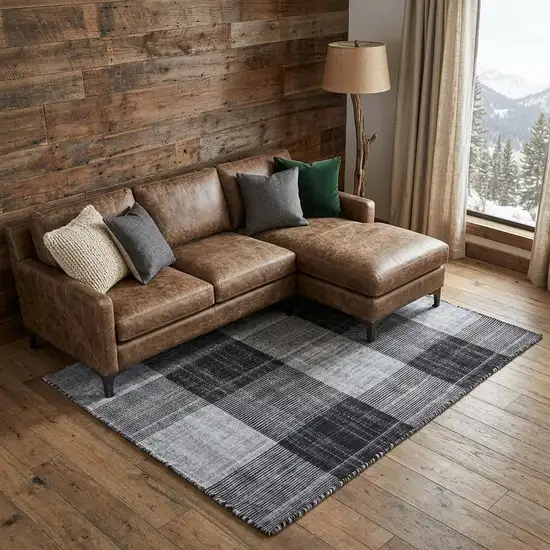 Black And Gray Plaid Hand Loomed Area Rug Photo 1