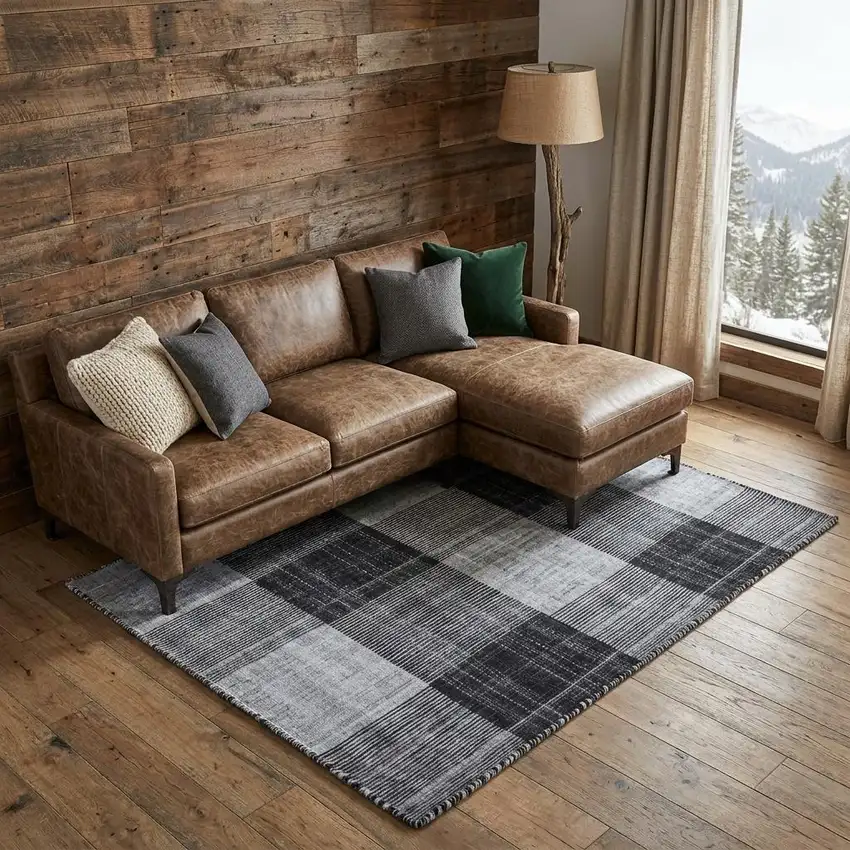 Black And Gray Plaid Hand Loomed Area Rug Photo 1