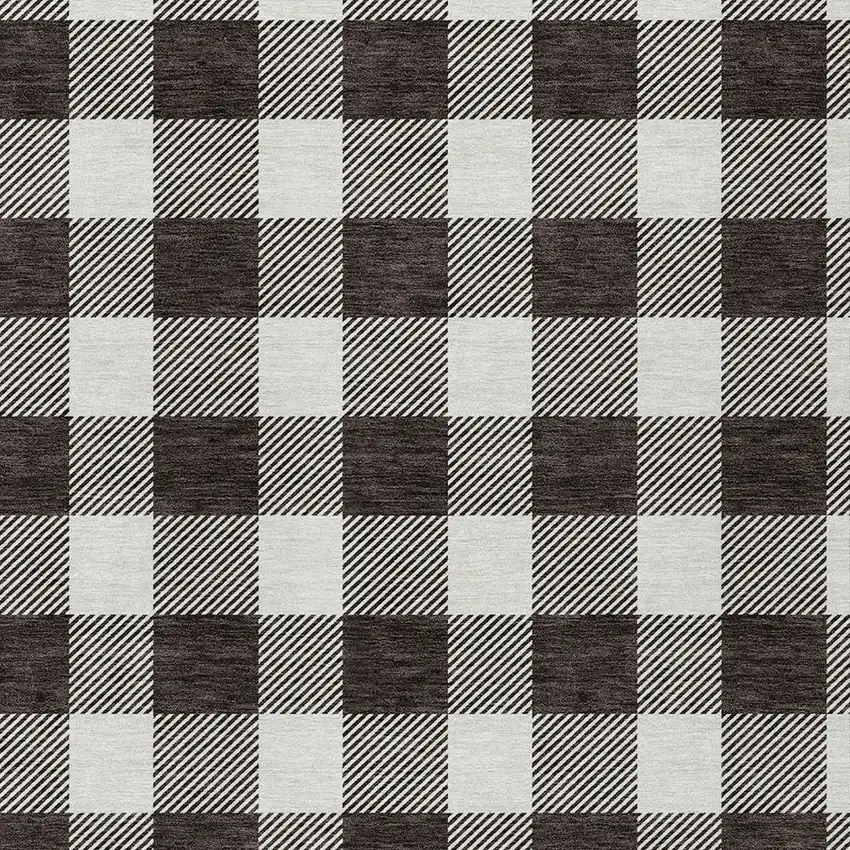Black And Gray Plaid Washable Indoor Outdoor Area Rug Photo 6