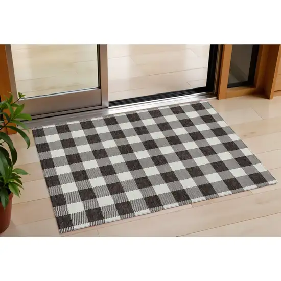 Black And Gray Plaid Washable Indoor Outdoor Area Rug Photo 1