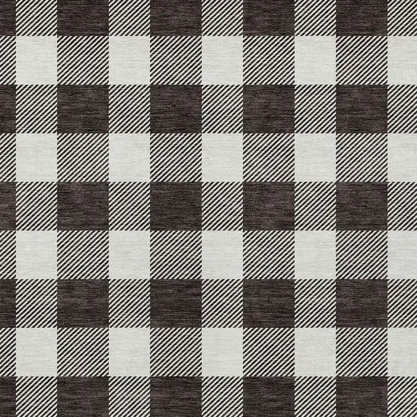 Black And Gray Plaid Washable Indoor Outdoor Area Rug Photo 6