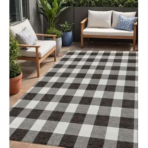 Photo of Black And Gray Plaid Washable Indoor Outdoor Area Rug