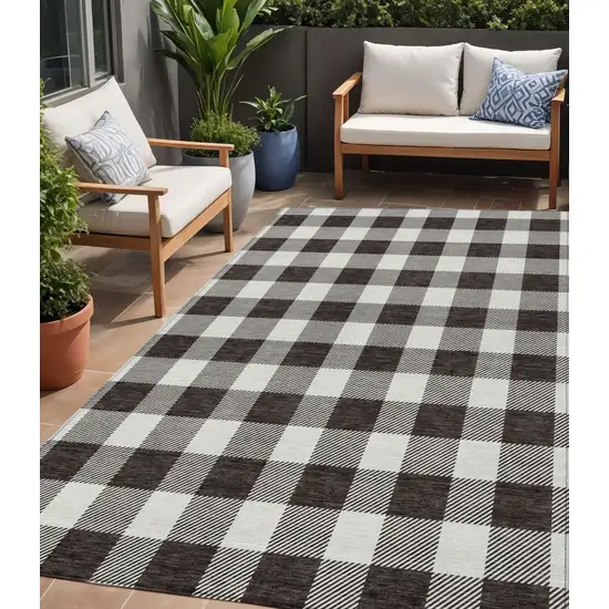Black And Gray Plaid Washable Indoor Outdoor Area Rug Photo 1