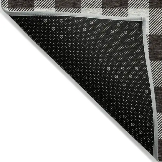 Black And Gray Plaid Washable Indoor Outdoor Area Rug Photo 4