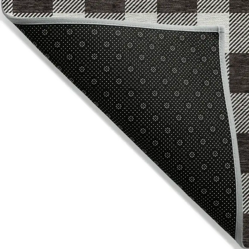 Black And Gray Plaid Washable Indoor Outdoor Area Rug Photo 4