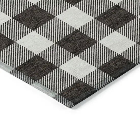 Black And Gray Plaid Washable Indoor Outdoor Area Rug Photo 5