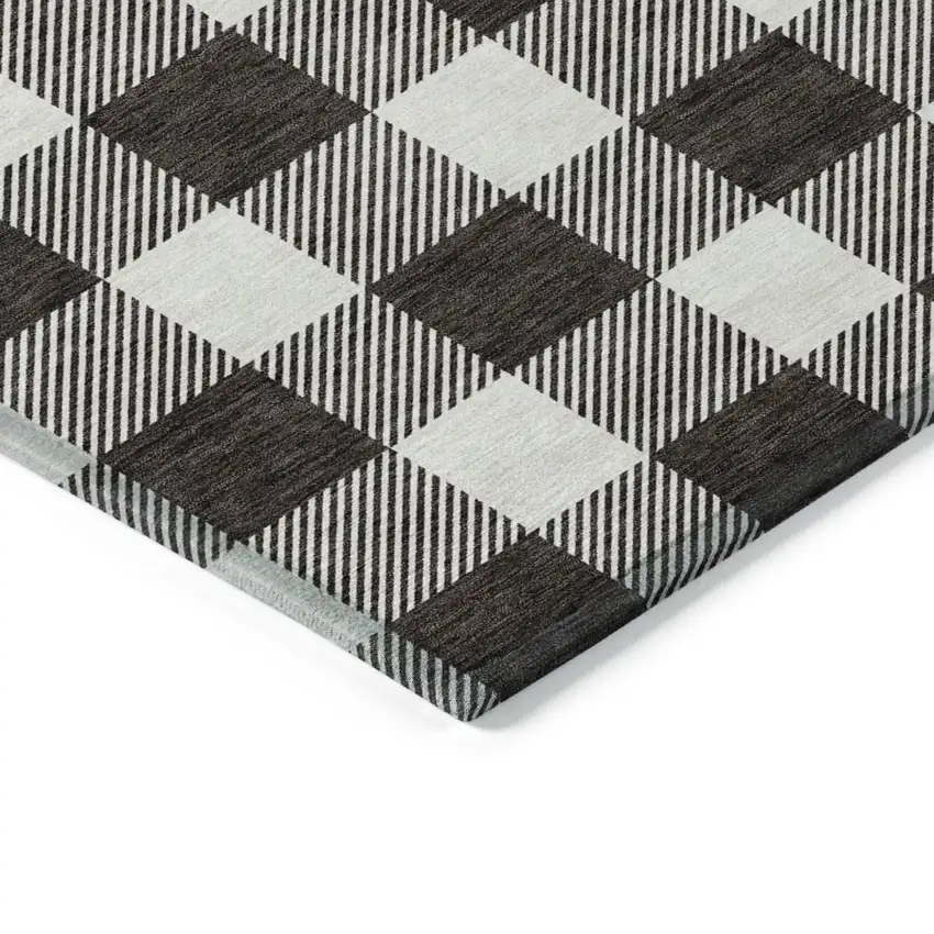 Black And Gray Plaid Washable Indoor Outdoor Area Rug Photo 5