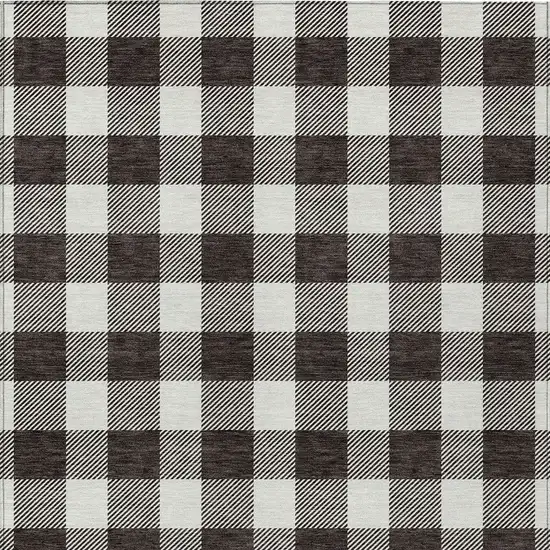 Black And Gray Plaid Washable Indoor Outdoor Area Rug Photo 6