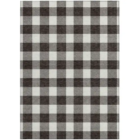 Black And Gray Plaid Washable Indoor Outdoor Area Rug Photo 7