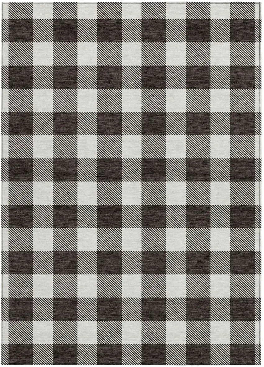 Black And Gray Plaid Washable Indoor Outdoor Area Rug Photo 7