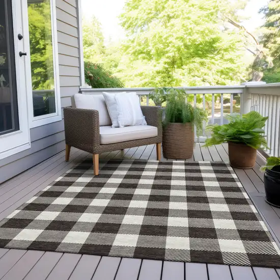 Black And Gray Plaid Washable Indoor Outdoor Area Rug Photo 8