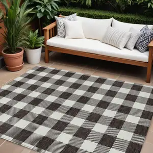 Photo of Black And Gray Plaid Washable Indoor Outdoor Area Rug