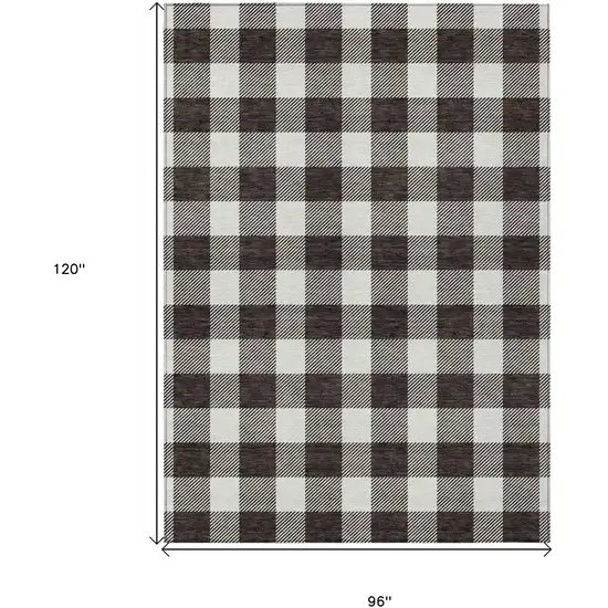 Black And Gray Plaid Washable Indoor Outdoor Area Rug Photo 3
