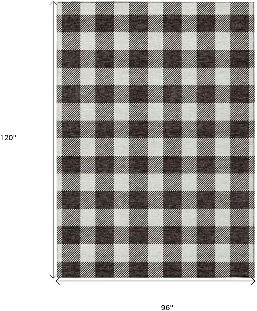 Black And Gray Plaid Washable Indoor Outdoor Area Rug Photo 3