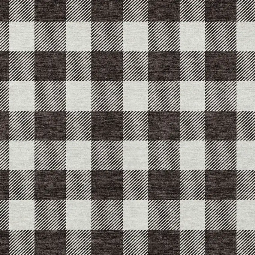 Black And Gray Plaid Washable Indoor Outdoor Area Rug Photo 6