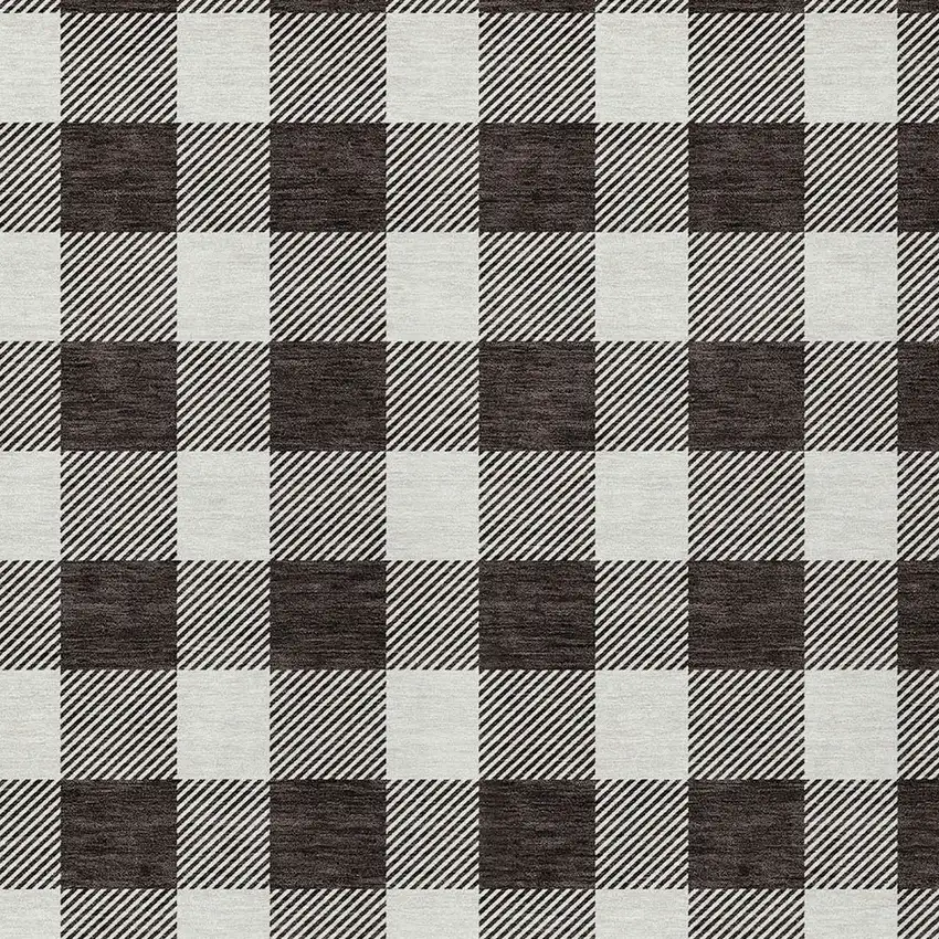 Black And Gray Plaid Washable Indoor Outdoor Area Rug Photo 6