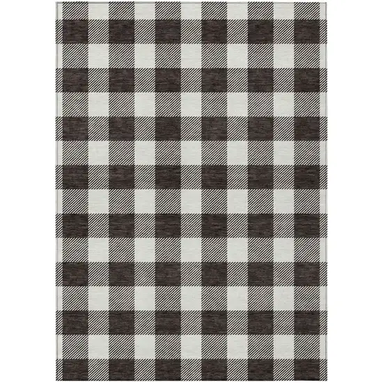 Black And Gray Plaid Washable Indoor Outdoor Area Rug Photo 2