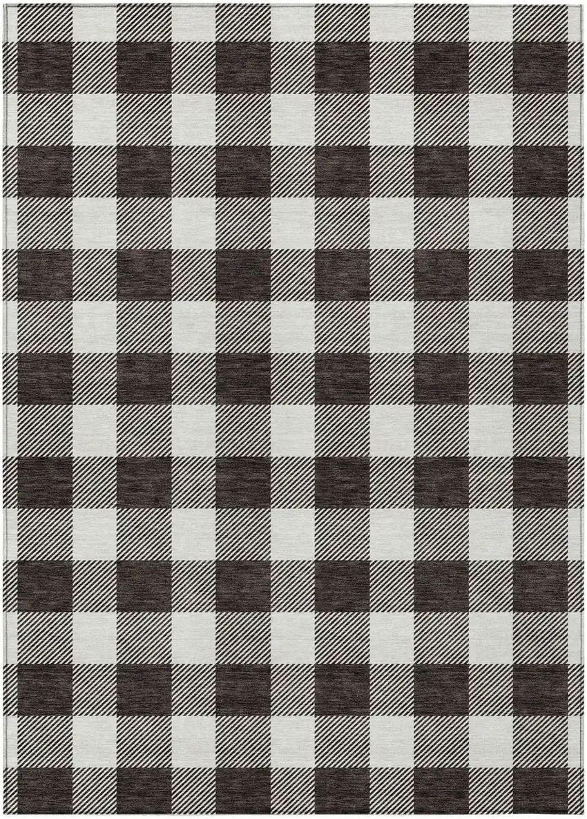 Black And Gray Plaid Washable Indoor Outdoor Area Rug Photo 2