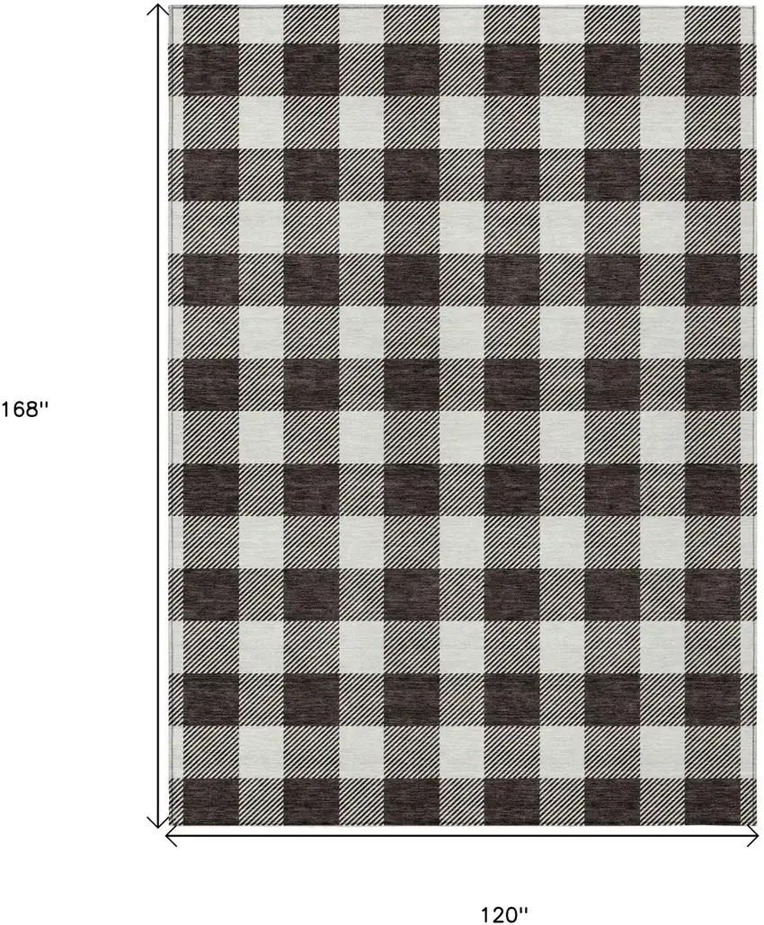 Black And Gray Plaid Washable Indoor Outdoor Area Rug Photo 3